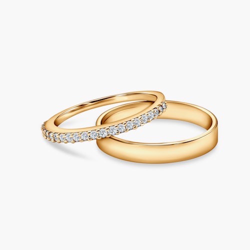 Obrączki Share Your Love: złote, diamenty laboratoryjne, płaskie, 1,5 mm i 3 mm
